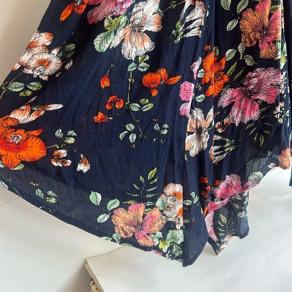 Torrid Crinkle Gauze Floral Dress Navy Plus Size Zero 0 0X 12 L  Skater